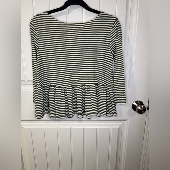 We The Free Green Striped Peplum Blouse 3/4 Sleeve - Picture 5 of 5